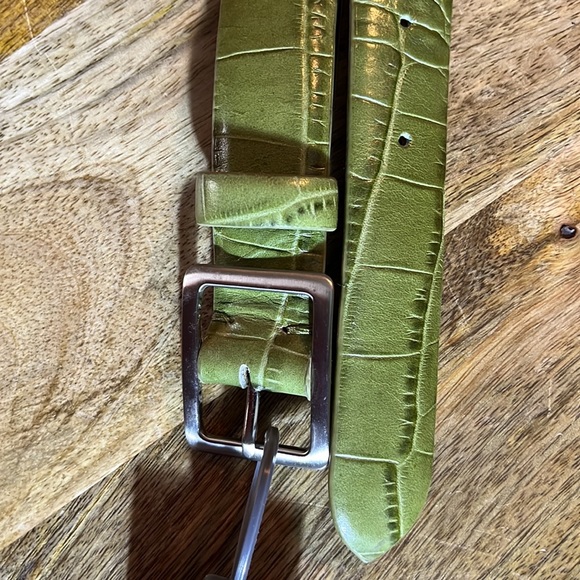 Vtg ANN TAYLOR Size Medium Green Leather Croc Embossed Belt Silver Closure NEW - Picture 10 of 16